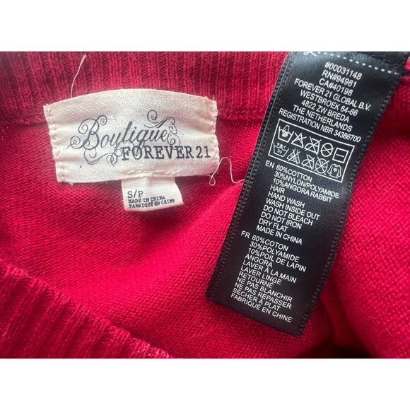 Vtg 90s Y2K F21 Red Angora Cold Shoulder Caged Ladder Sweater | Grunge Baddie S - Picture 15 of 16